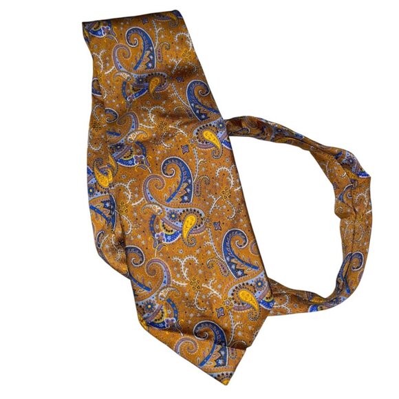 The Metropolitan Museum STUNNING silk gold blue paisley print tie - Picture 1 of 3